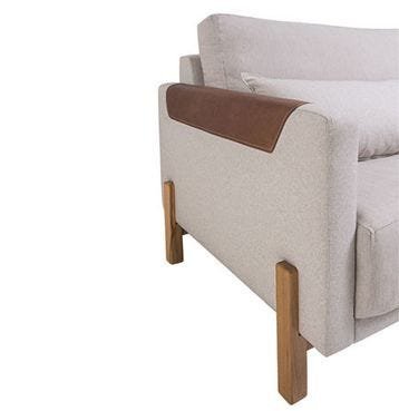 Sofá Sela - 160x95 com Couro - Tecido Linho Rajado Cinza 2502 - 2