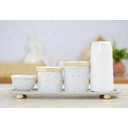 Ver imagem 1 de Kit Higiene Porcelana Bebê Poá Cinza Térmica Bandeja K114