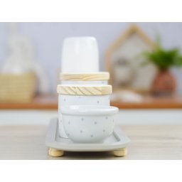 Kit Higiene Porcelana Bebê Poá Cinza Térmica Bandeja K114 - 5