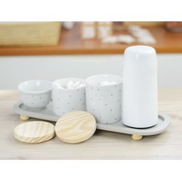 Kit Higiene Porcelana Bebê Poá Cinza Térmica Bandeja K114 - 10