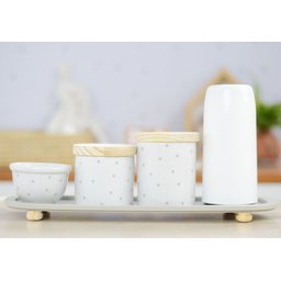 Kit Higiene Porcelana Bebê Poá Cinza Térmica Bandeja K114 - 13