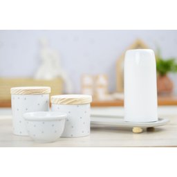 Kit Higiene Porcelana Bebê Poá Cinza Térmica Bandeja K114 - 12