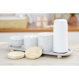 Kit Higiene Porcelana Bebê Poá Cinza Térmica Bandeja K114 - 9