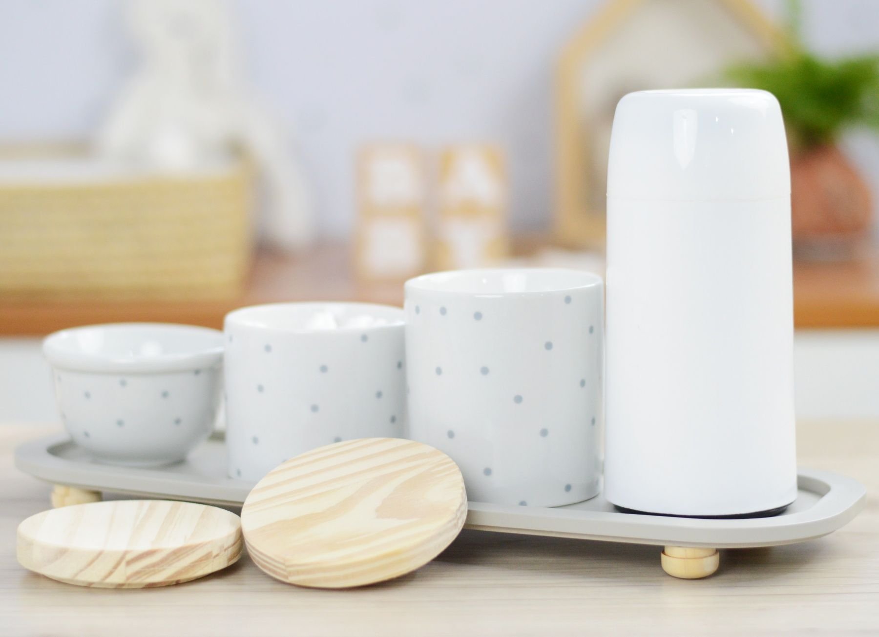 Kit Higiene Porcelana Bebê Poá Cinza Térmica Bandeja K114 - 11