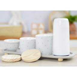 Kit Higiene Porcelana Bebê Poá Cinza Térmica Bandeja K114 - 11