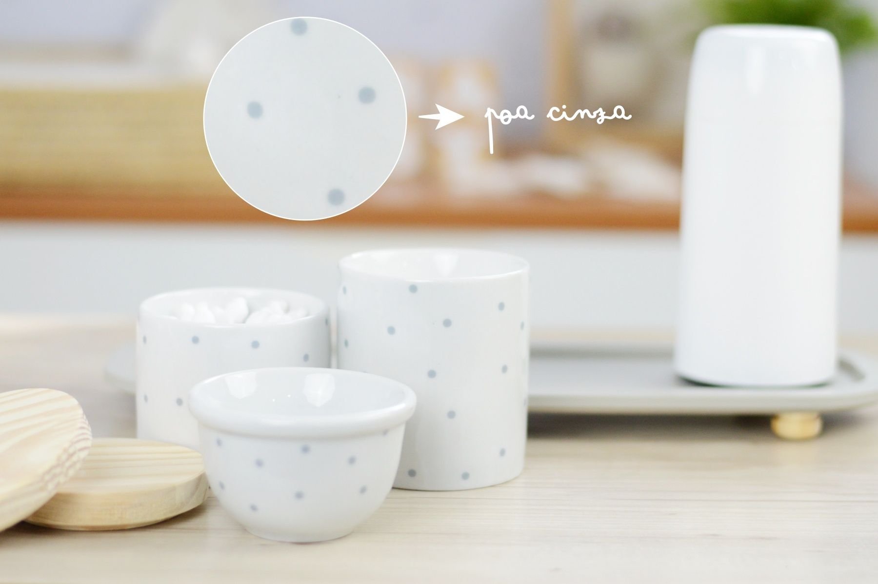 Kit Higiene Porcelana Bebê Poá Cinza Térmica Bandeja K114 - 6