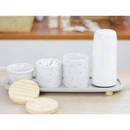 Kit Higiene Porcelana Bebê Poá Cinza Térmica Bandeja K114 - 4