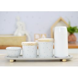 Kit Higiene Porcelana Bebê Poá Cinza Térmica Bandeja K114 - 7