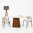 Ver imagem 3 de Mesa de Jantar Cone Oblongo 180x100 Cm Tampo Mármore Quartzito Taj Mahal e Base Nogueira