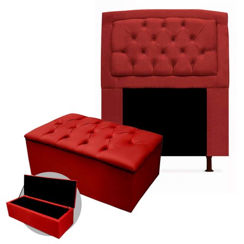Kit Cabeceira Geovana + Calçadeira Baú Mirage Solteiro 120cm Suede - Ecotec Decor:Vinho