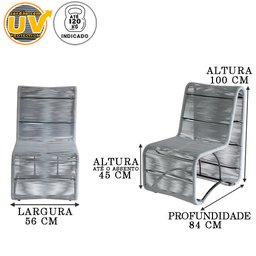 Conjunto Suécia com 2 Poltronas em Corda Sintética Artesanal para Recepção, Varanda, Área - Cinza - 3