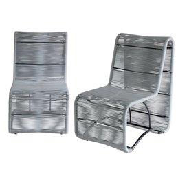 Conjunto Suécia com 2 Poltronas em Corda Sintética Artesanal para Recepção, Varanda, Área - Cinza - 1