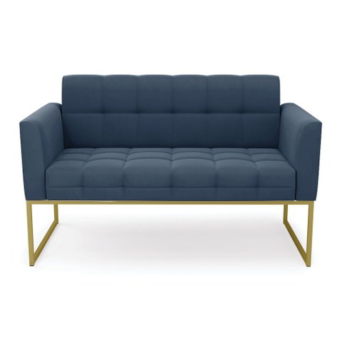 Sofá Namoradeira Elisa Suede Azul Marinho Base Metálica Industrial Dourada - D'Rossi