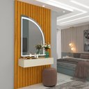 Ver imagem 3 de Penteadeira Suspensa Realeza Ripado 1 Gaveta com Espelho e Led Gelius Cor Naturale Off White