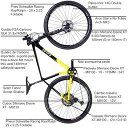 Bicicleta Elite Carbon Racing XT 2021 Aro 29 Quadro 17 Carbono Preto/Amarelo - Caloi - 2