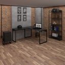 Ver imagem 4 de Kit Para Escritório Estante com Mesa Industrial em L Soft e Gaveteiro Work F01 Preto - Lyam Decor