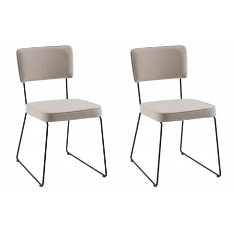 Conjunto Duas Cadeiras de Jantar Minimalista Roma Linho Bege Base Aço Preto - Ooca Móveis