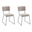 Ver imagem 1 de Conjunto Duas Cadeiras de Jantar Minimalista Roma Linho Bege Base Aço Preto - Ooca Móveis