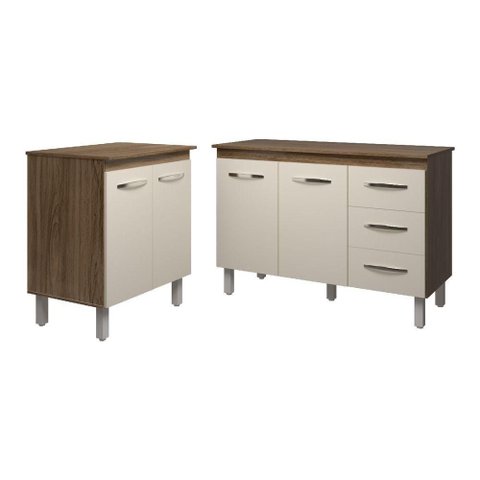 Balcão para Microondas ou Forno e Armário Bruna 118 Cm Cozinha Gabinete Off White com Tampo Tampã