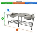 Ver imagem 4 de Bancada Mesa 200x70 Inox 430 com 2 Cubas 50x40x25 com Grade Inferior - Imeca 6816