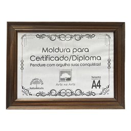 Moldura A4 Quadro Certificado Diploma Premium e Tela Acetato Arte na Arte Moldura A-4 Moldura Madeir - 1