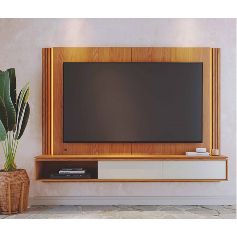 Home Suspenso Loa 217cm P/ TV até 75'' com Led 2 Pts Deslizantes  - Freijó/Off White Colibri