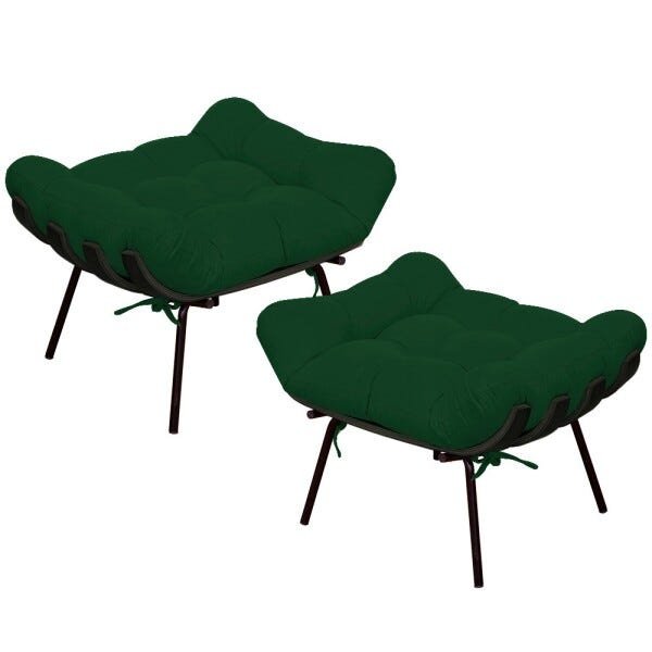 Kit 2 Puffs Decorativos Sala de Estar Costela Preto L02 Suede Verde Musgo - 1