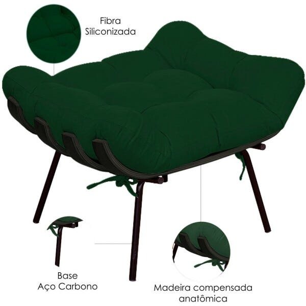 Kit 2 Puffs Decorativos Sala de Estar Costela Preto L02 Suede Verde Musgo - 5
