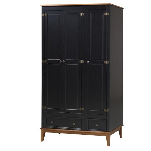 Armario Malibu 3 Portas e 2 Gavetas Cor Preto com Amendoa 204 Cm - 63569