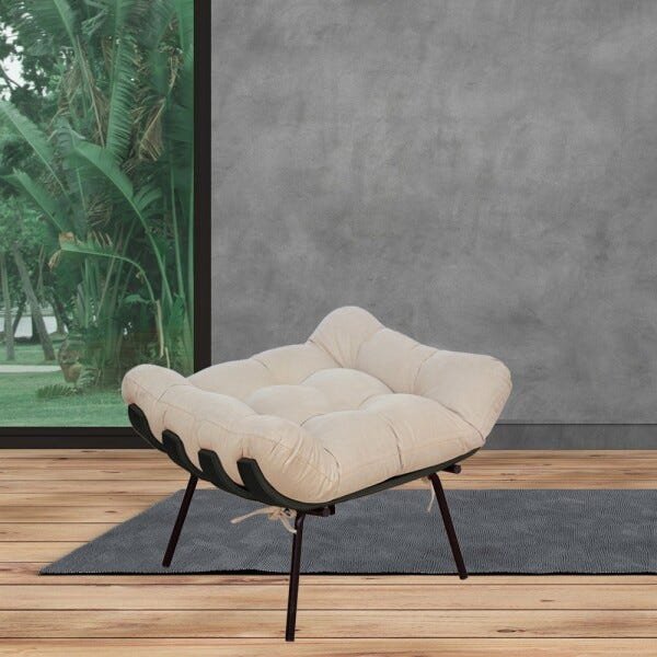 Kit 2 Puffs Decorativos Sala de Estar Costela Preto L02 Suede Bege - 2