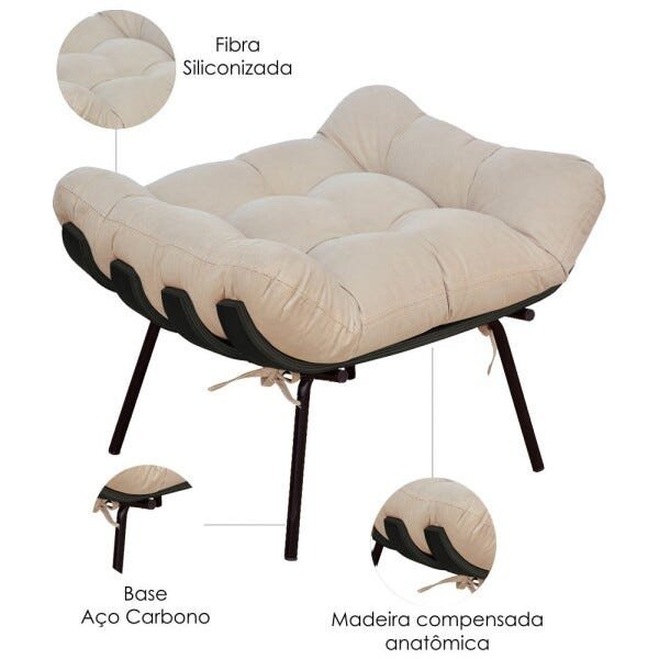 Kit 2 Puffs Decorativos Sala de Estar Costela Preto L02 Suede Bege - 5