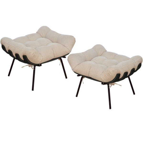 Kit 2 Puffs Decorativos Sala de Estar Costela Preto L02 Suede Bege - 1