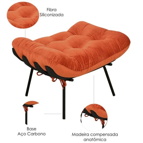 Poltrona Costela Preto L02 com Puff Suede Telha - Lyam Decor - 9