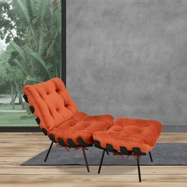 Poltrona Costela Preto L02 com Puff Suede Telha - Lyam Decor - 2