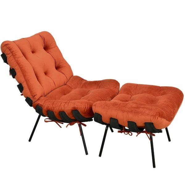 Poltrona Costela Preto L02 com Puff Suede Telha - Lyam Decor - 1