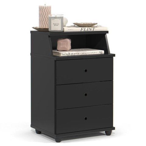 Mesa de Cabeceira Quarto Luxo New com 3 Gavetas Preto Preto