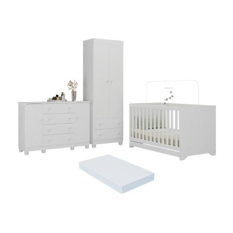 Quarto de Bebê Completo Berço Americano 3 em 1 Colchão Allegra Multimóveis Mp4610 Branco
