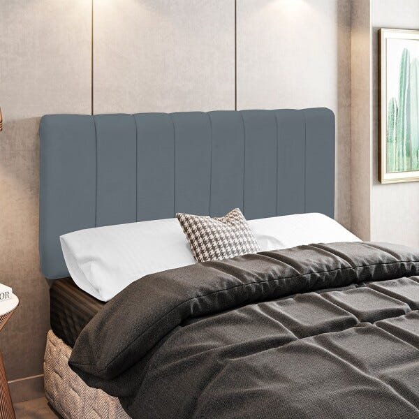 Cabeceira Cama Box Painel Casal 160 cm Dubai W01 Suede Cinza - Lyam Decor - 2