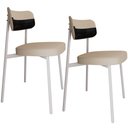 Ver imagem 1 de Kit 02 Cadeiras Estofada para Sala de Jantar Astrid Branco C01 Linho Areia Courino Preto - Lyam Deco