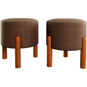 Kit C/ 2 Puff Redondo Luxo Decorativo Charme- Marrom Linho