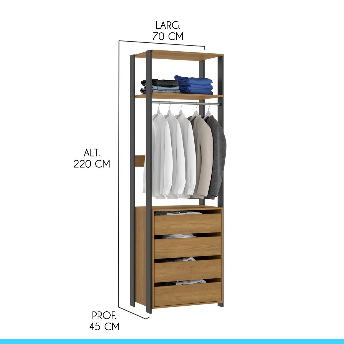 Estante Modulado com 4 Gavetas 70x220 Cm Bacco MDP Carvalho 6105 MENU - 3