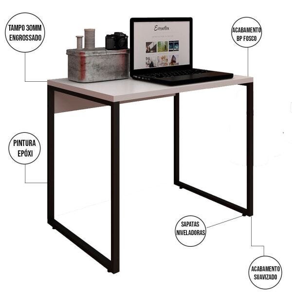 Mesa para Escritório e Home Office Industrial Soft 90cm F01 Branco Fosco - Lyam Decor - 3