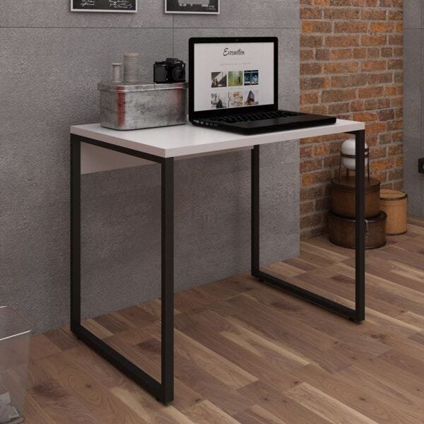 Mesa para Escritório e Home Office Industrial Soft 90cm F01 Branco Fosco - Lyam Decor - 2