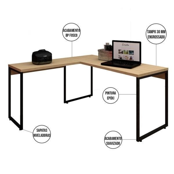Kit Mesa Para Escritório Industrial em L Soft 150cm com Gaveteiro Work F01 Nature Fosco - Lyam - 3