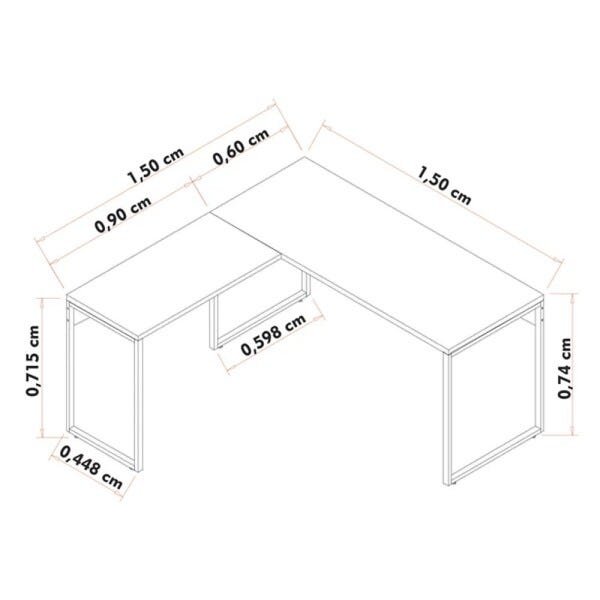Kit Mesa Para Escritório Industrial em L Soft 150cm com Gaveteiro Work F01 Nature Fosco - Lyam - 5
