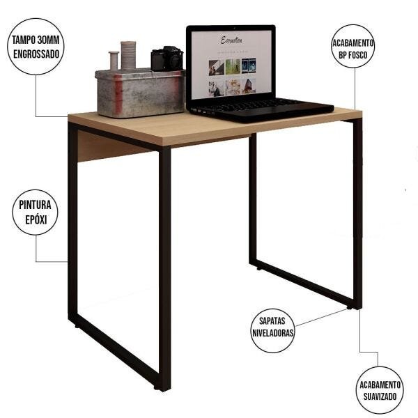 Kit Mesa para Escritório Home Office 90cm com Estante Industrial Soft F01 Nature Fosco - Lyam - 3