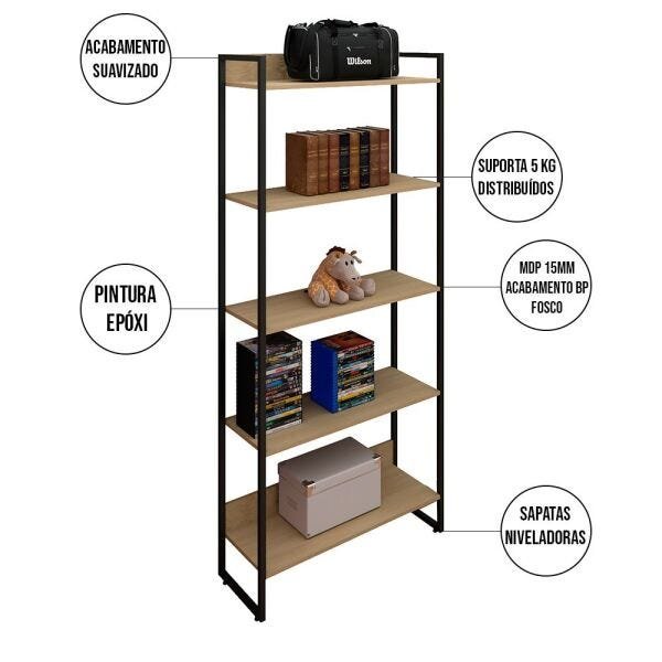 Kit Mesa para Escritório Home Office 90cm com Estante Industrial Soft F01 Nature Fosco - Lyam - 4