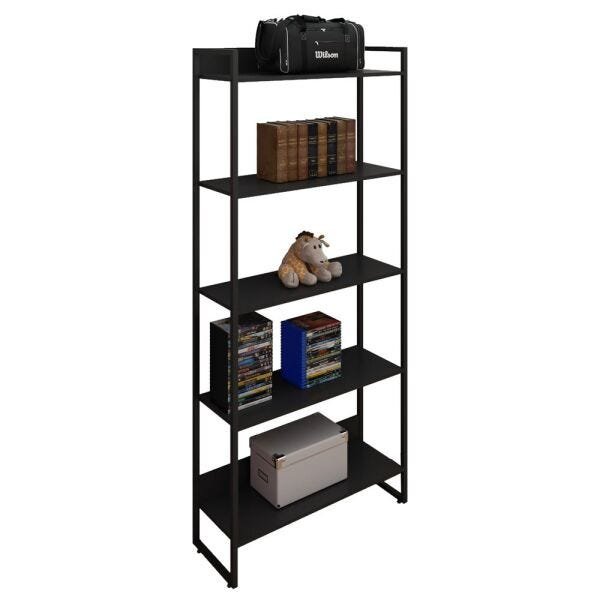 Kit Mesa para Escritório Home Office 150cm com Estante Industrial Soft F01 Preto Fosco - Lyam - 8