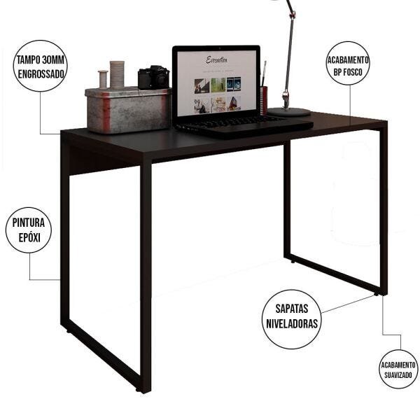 Kit Mesa para Escritório Home Office 150cm com Estante Industrial Soft F01 Preto Fosco - Lyam - 3