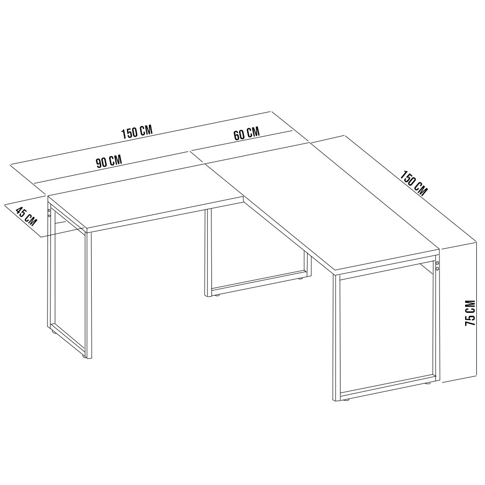 Kit 2 Mesas para Escritório e Home Office Industrial em L Soft 150cm F01 Preto Fosco - Lyam - 5